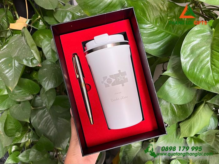 Combo Quà Tặng (Ly Giữ Nhiệt & Bút Ký) - In Khắc Logo Tên Làm Quà Tặng