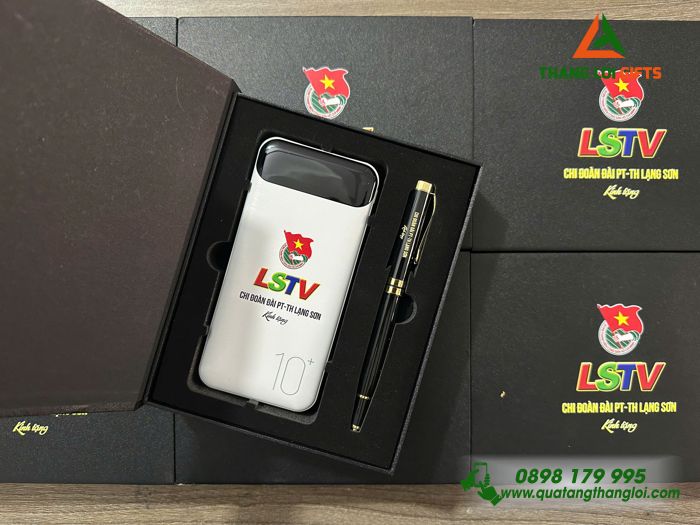 Bộ Quà Tặng (Pin Sạc Dự Phòng & Bút Ký) - In Khắc Logo Đài PT-TH Lạng Sơn LSTV