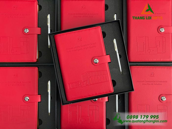 Set Quà Tặng (Sổ Tay Bìa Còng & Bút Ký) - In Khắc Logo Tập Đoàn Thương Hiệu HUAWEI 
