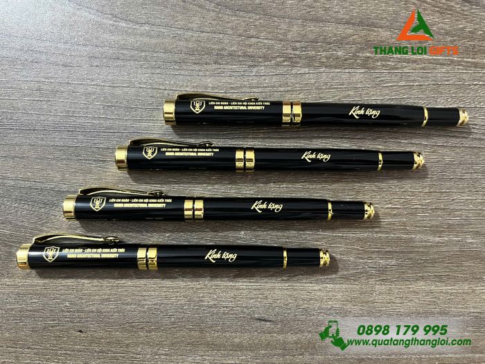 Bút Ký Kim Loại Màu Đen Khoen Vàng - Khắc Logo Trường Đại Học Kiến Trúc Hà Nội