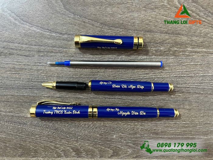 Bút Ký Kim Loại Màu Xanh Khoen Vàng - Khắc Tên Trường THCS Xuân Đỉnh