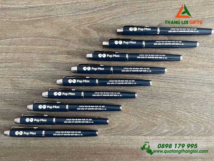 Bút Ký Kim Loại Màu Xanh Navy - Khắc Logo Pop Max