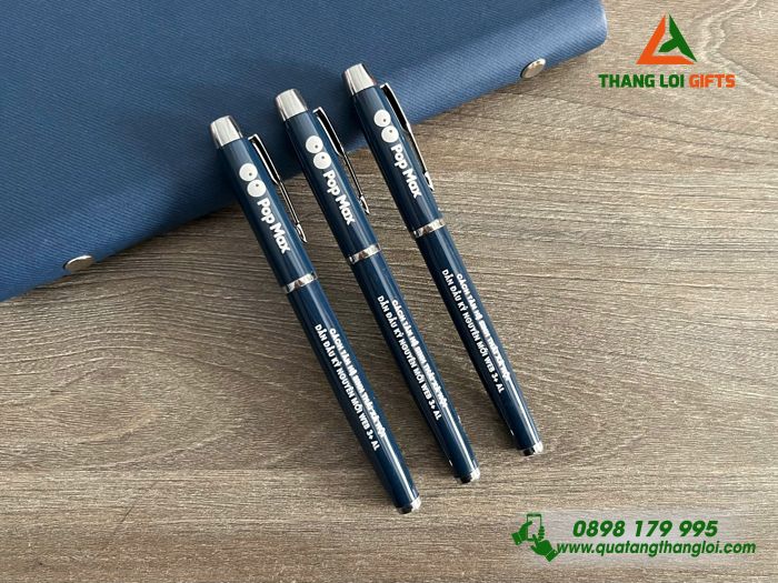 Bút Ký Kim Loại Màu Xanh Navy - Khắc Logo Pop Max