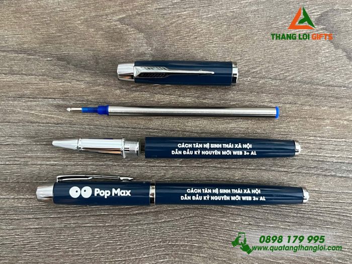 Bút Ký Kim Loại Màu Xanh Navy - Khắc Logo Pop Max