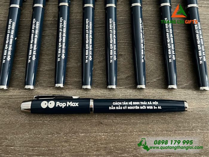 Bút Ký Kim Loại Màu Xanh Navy - Khắc Logo Pop Max