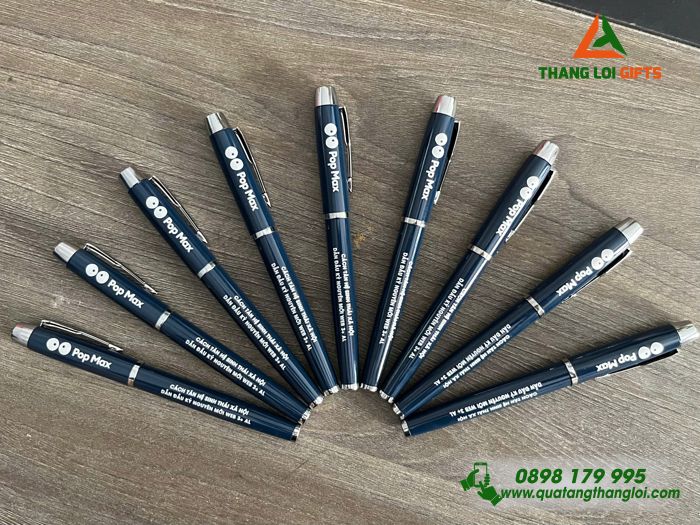 Bút Ký Kim Loại Màu Xanh Navy - Khắc Logo Pop Max