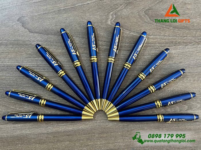 Bút Ký Kim Loại Xoay Màu Xanh Khoen Vàng - Khắc Logo Doanh Nghiệp LIFETEX 