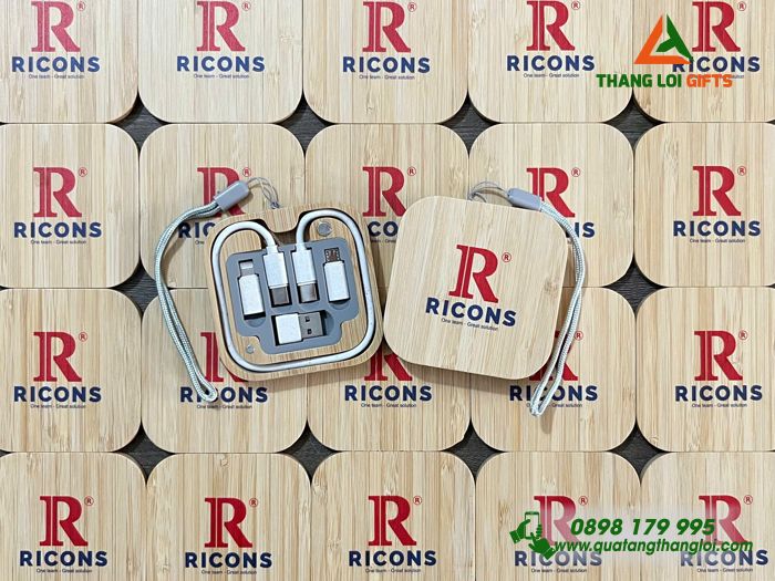 Hộp Cáp Sạc Đa Năng Gỗ 5in1 - In Logo Doanh Nghiệp RICONS