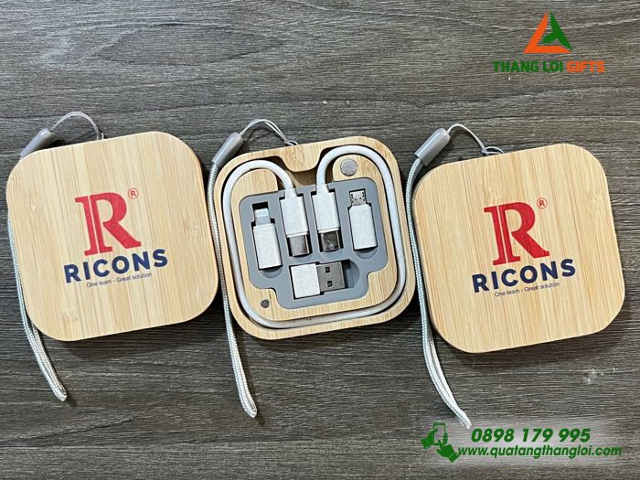 Hộp Cáp Sạc Đa Năng Gỗ 5in1 - In Logo Doanh Nghiệp RICONS