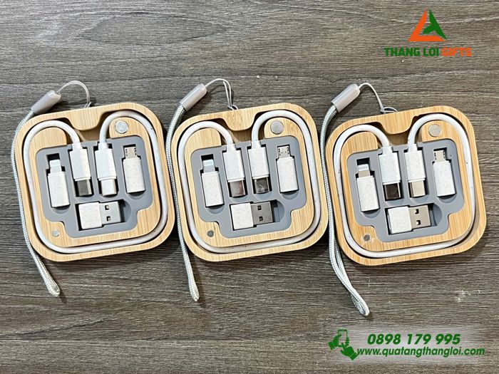 Hộp Cáp Sạc Đa Năng Gỗ 5in1 - In Logo Doanh Nghiệp RICONS