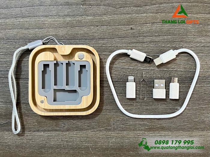 Hộp Cáp Sạc Đa Năng Gỗ 5in1 - In Logo Doanh Nghiệp RICONS