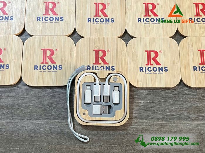 Hộp Cáp Sạc Đa Năng Gỗ 5in1 - In Logo Doanh Nghiệp RICONS