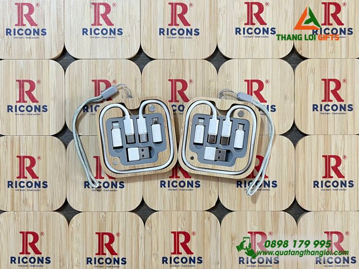 Hộp Cáp Sạc Đa Năng Gỗ 5in1 - In Logo Doanh Nghiệp RICONS