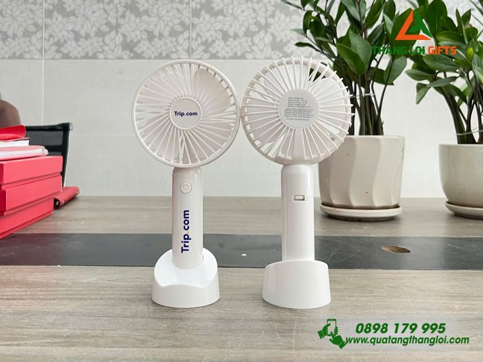 Quạt Cầm Tay Mini Màu Trắng - In Logo Doanh Nghiệp Trip.com