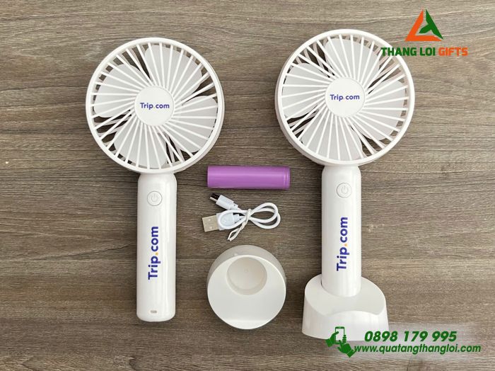Quạt Cầm Tay Mini Màu Trắng - In Logo Doanh Nghiệp Trip.com