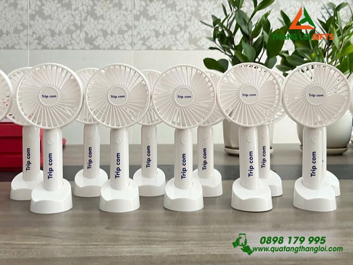 Quạt Cầm Tay Mini Màu Trắng - In Logo Doanh Nghiệp Trip.com