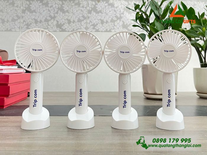 Quạt Cầm Tay Mini Màu Trắng - In Logo Doanh Nghiệp Trip.com