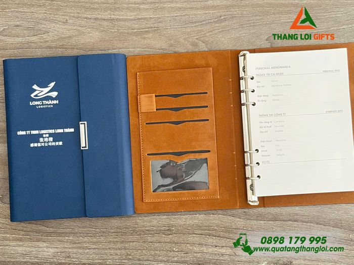 Sổ Tay Bìa Còng Gập 3 Màu Xanh - In Logo Doanh Nghiệp Long Thành Logistics