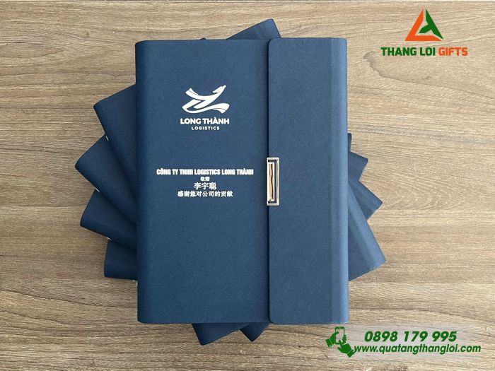 Sổ Tay Bìa Còng Gập 3 Màu Xanh - In Logo Doanh Nghiệp Long Thành Logistics