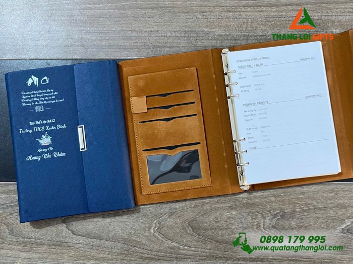 Sổ Tay Bìa Còng Gập 3 Màu Xanh - In Nội Dung Tri Ân Thầy Cô Trường THCS Xuân Đỉnh