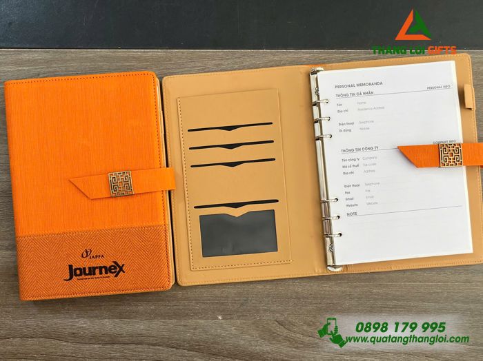 Sổ Tay Bìa Còng Màu Cam - In Logo Doanh Nghiệp Journex