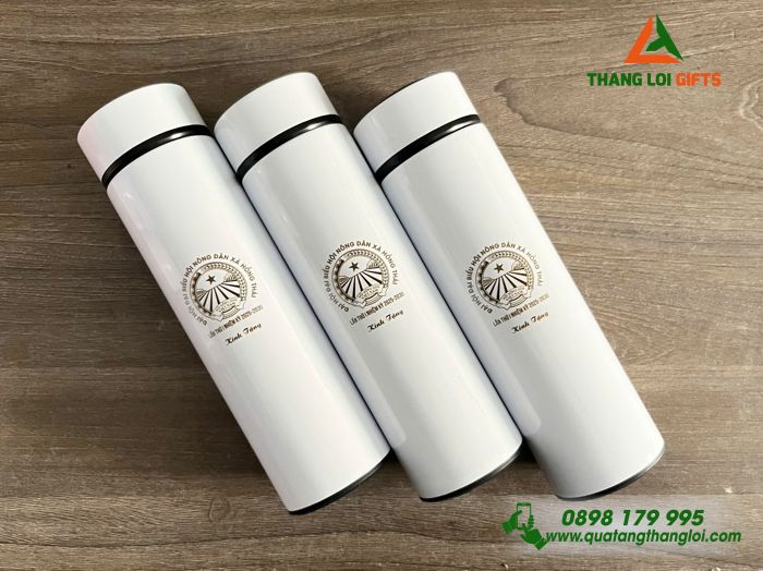 Bình Giữ Nhiệt Màu Trắng 500ml - Khắc Logo Đại Hội Hội Nông Dân Xã Hồng Thái