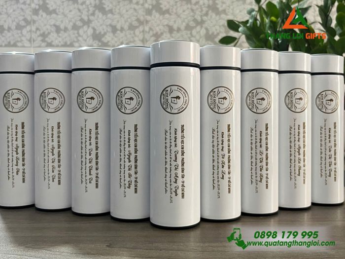 Bình Giữ Nhiệt Màu Trắng 500ml - Khắc Logo Trường Tiểu Học Kim Đồng