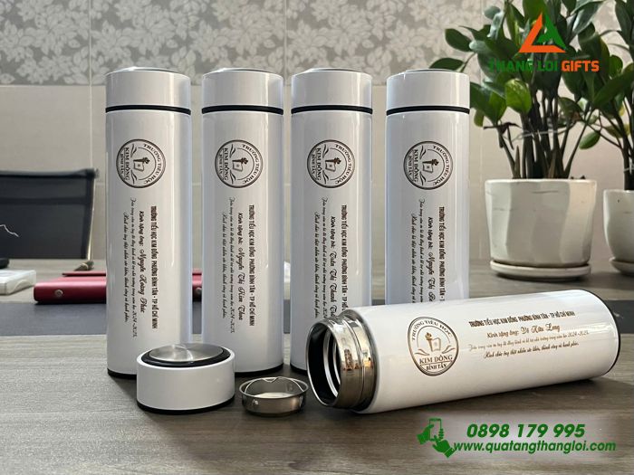 Bình Giữ Nhiệt Màu Trắng 500ml - Khắc Logo Trường Tiểu Học Kim Đồng