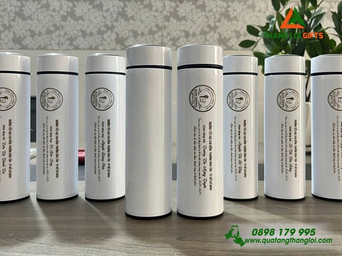 Bình Giữ Nhiệt Màu Trắng 500ml - Khắc Logo Trường Tiểu Học Kim Đồng
