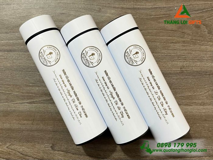 Bình Giữ Nhiệt Màu Trắng 500ml - Khắc Logo Trường Tiểu Học Kim Đồng