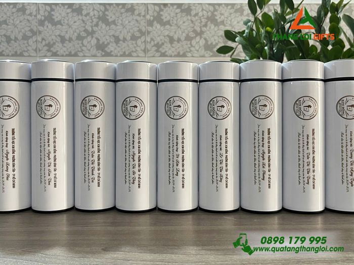 Bình Giữ Nhiệt Màu Trắng 500ml - Khắc Logo Trường Tiểu Học Kim Đồng