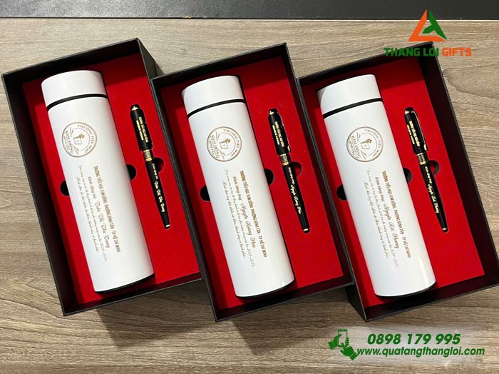 Combo Quà Tặng (Bình & Bút) - In Khắc Logo Trường Tiểu Học Kim Đồng