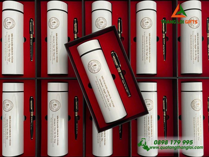 Combo Quà Tặng (Bình & Bút) - In Khắc Logo Trường Tiểu Học Kim Đồng