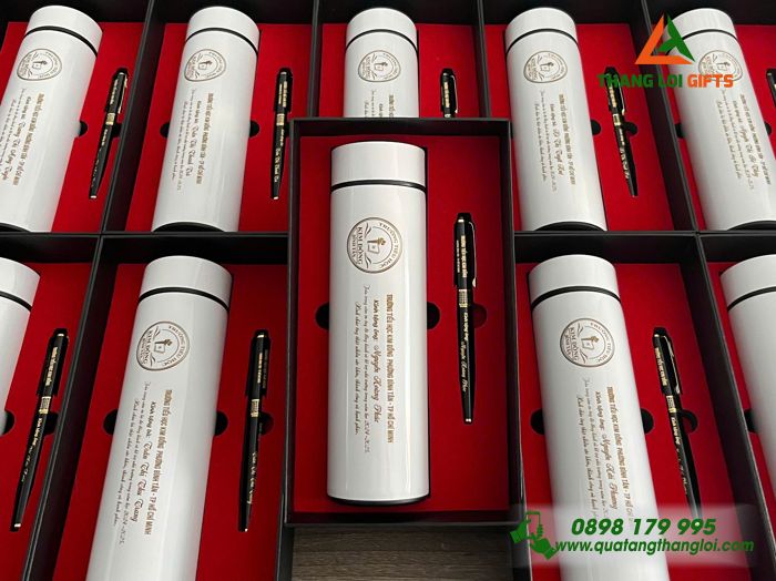 Combo Quà Tặng (Bình & Bút) - In Khắc Logo Trường Tiểu Học Kim Đồng