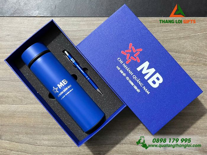 Combo Quà Tặng (Bình Giữ Nhiệt & Bút Bi) - In Khắc Logo Ngân Hàng MB Bank