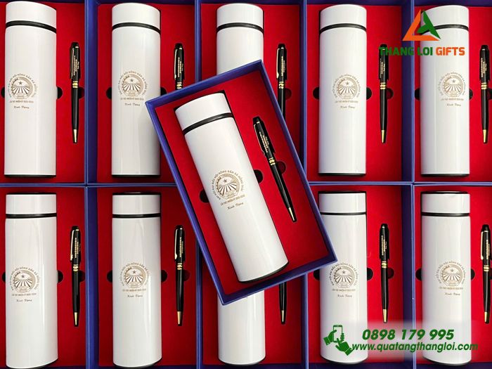 Combo Quà Tặng (Bình & Bút) - In Khắc Logo Đại Hội Đại Biểu Hội Nông Dân Xã Hồng Thái