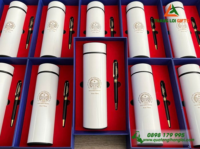 Combo Quà Tặng (Bình & Bút) - In Khắc Logo Đại Hội Đại Biểu Hội Nông Dân Xã Hồng Thái
