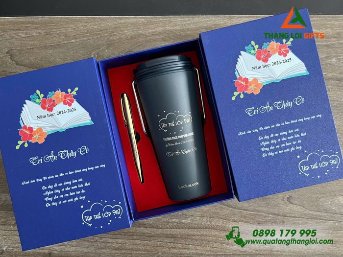 Combo Quà Tặng (Ly Giữ Nhiệt Lock&Lock & Bút Ký) - In Khắc Nôị Dung Làm Quà Tri Ân Thầy Cô