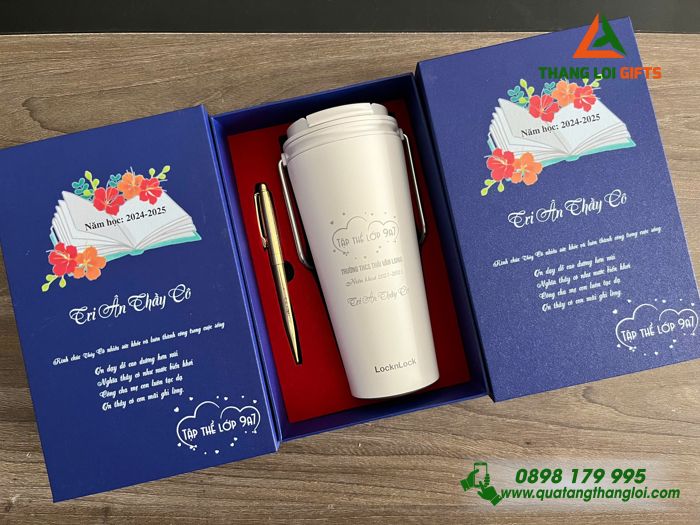 Combo Quà Tặng (Ly Giữ Nhiệt Lock&Lock & Bút Ký) - In Khắc Nôị Dung Làm Quà Tri Ân Thầy Cô