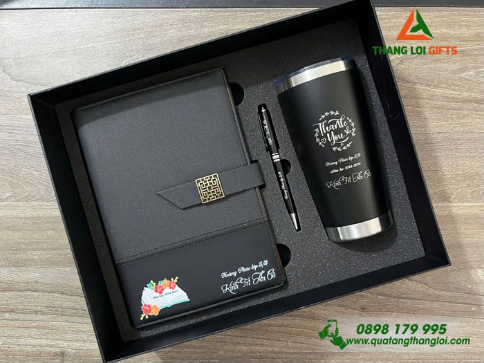 Set Quà Tặng (Sổ+ Ly+ Bút) Màu Đen - In Khắc Nội Dung Làm Quà Tặng Tri Ân Thầy Cô