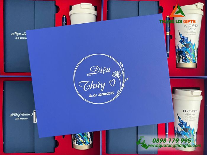 Giftset Bộ Quà Tặng (Sổ+ Ly+ Bút) Màu Xanh - In Khắc Tên Làm Quà Tặng Ngày 20/10