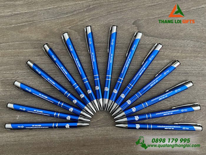 Bút Bi Kim Loại Bấm Màu Xanh - Khắc Logo Đại Hội Đoàn TNCS Hồ Chí Minh Xã Krông Nô