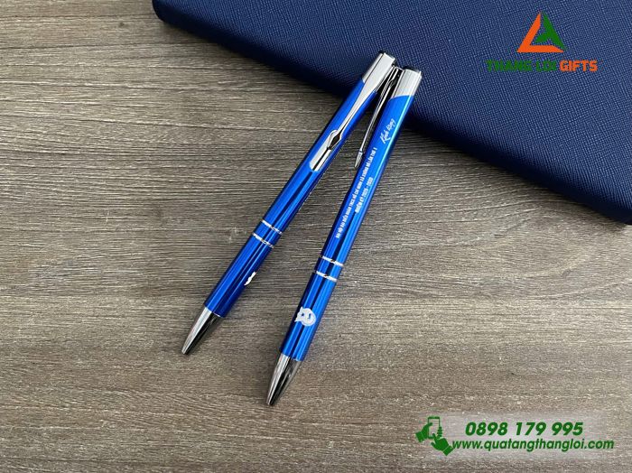 Bút Bi Kim Loại Bấm Màu Xanh - Khắc Logo Đại Hội Đoàn TNCS Hồ Chí Minh Xã Krông Nô