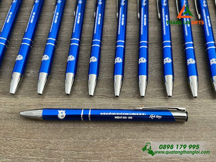 Bút Bi Kim Loại Bấm Màu Xanh - Khắc Logo Đại Hội Đoàn TNCS Hồ Chí Minh Xã Krông Nô
