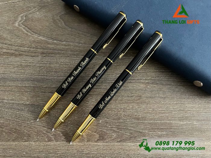 Bút Ký Kim Loại Màu Đen Khoen Vàng - Khắc Tên