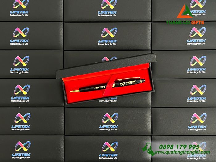 Bút Ký Kim Loại Xoay Màu Đen Khoen Vàng - Khắc Logo Doanh Nghiệp LIFETEX