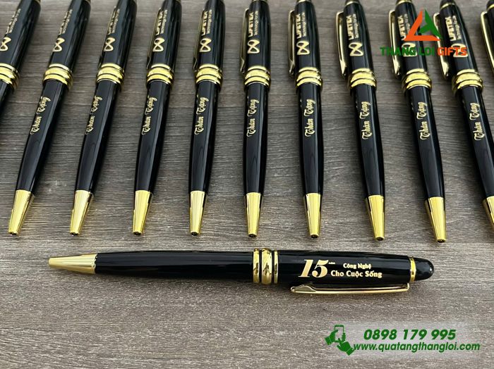 Bút Ký Kim Loại Xoay Màu Đen Khoen Vàng - Khắc Logo Doanh Nghiệp LIFETEX