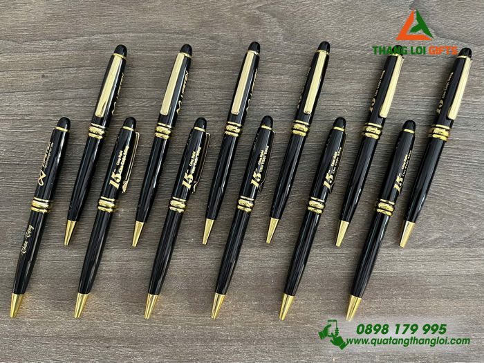 Bút Ký Kim Loại Xoay Màu Đen Khoen Vàng - Khắc Logo Doanh Nghiệp LIFETEX