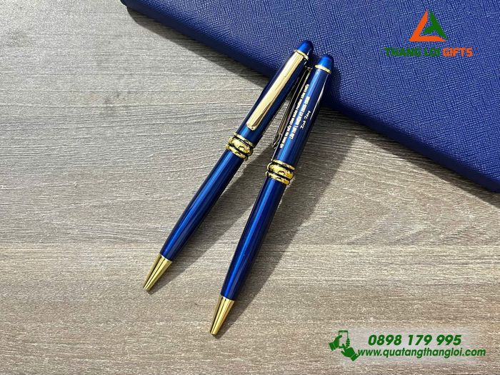 Bút Ký Kim Loại Xoay Màu Xanh Khoen Vàng - Khắc Tên Đại Hội Công Đoàn Phường Xóm Chiếu