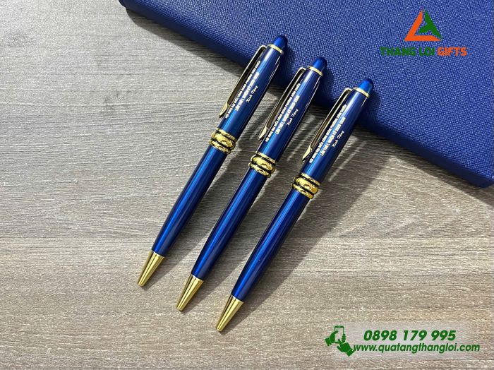Bút Ký Kim Loại Xoay Màu Xanh Khoen Vàng - Khắc Tên Đại Hội Công Đoàn Phường Xóm Chiếu